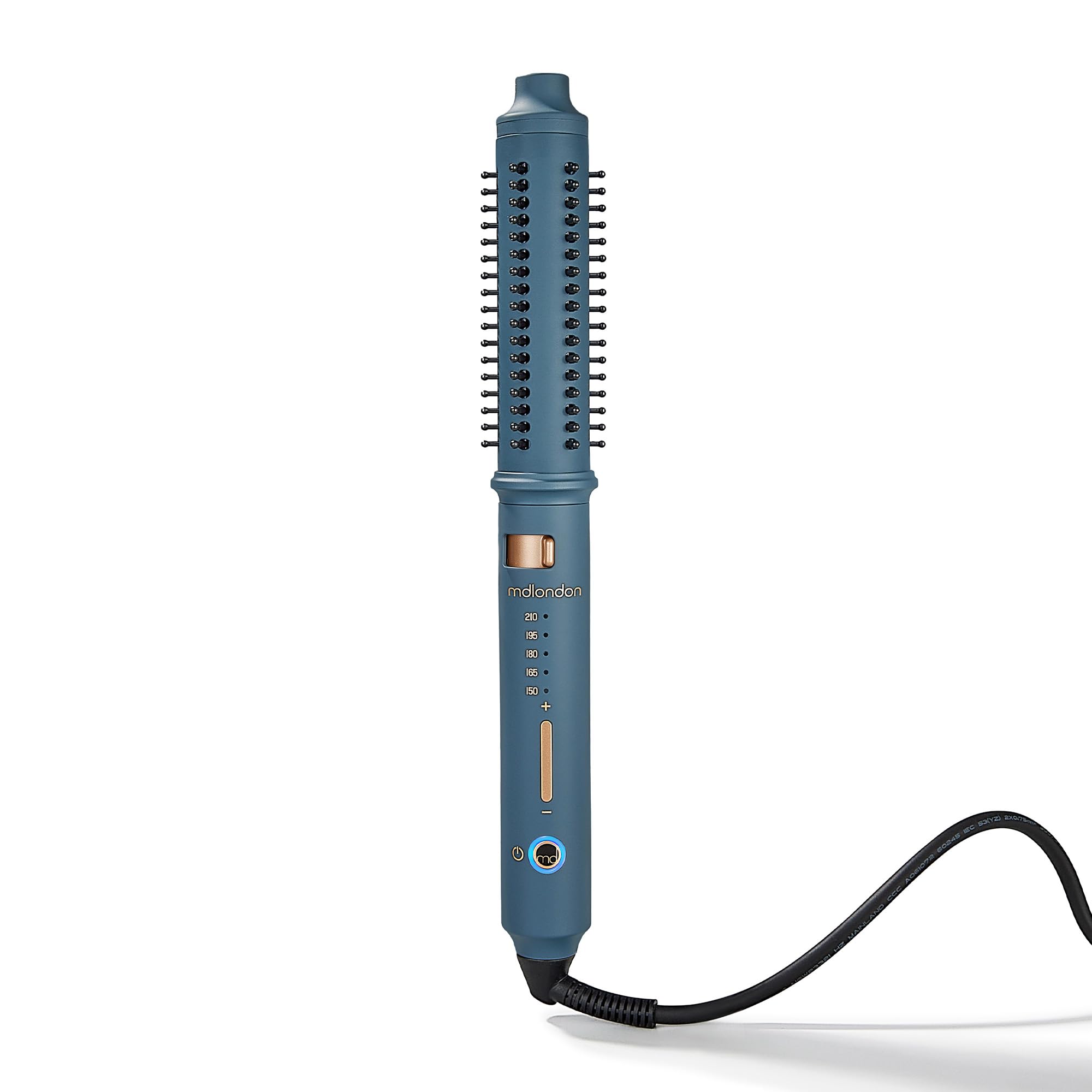 mdlondon Wave Heated Barrel Brush (Casal Blue) for Short or Long Hair with 5 Heats + Retractable Bristles, Heated Round Brush - Genuine mdlondon Hair Styling Appliances
