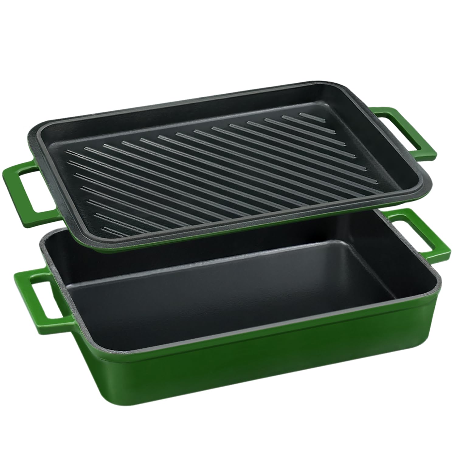 Flavehc Casseruola per forno Teglia da forno in ghisa con coperchio per padella 22,9 x 33,3 cm, padella per lasagne 2-in-1 Set di pentole in ghisa