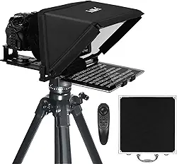 Teleprompter TX12 com controle remoto de aplicativo, teleprompter de metal de 13 polegadas, compatível com iPad, smartphone, câmera DSLR, dobrável com estojo de transporte, fácil de montar