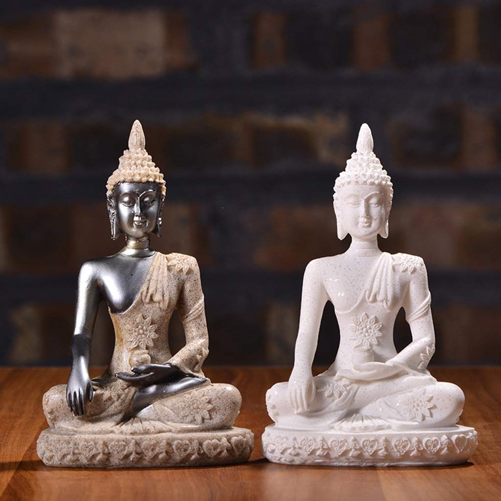 Estatua de Buda Estatua de Buda de 16 Estilos Escultura de Buda de Piedra Arenisca Natural Estatuilla hindú Fengshui meditación decoración del hogar en Miniatura，C