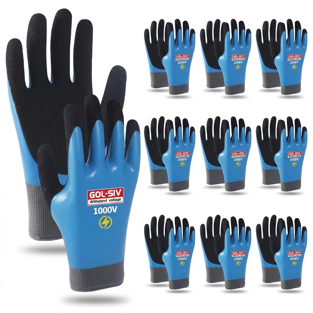 Industrial Insulated Gloves 1000V Rated, Lightweight Non-Conductive Safety Gloves For Electrician, 1000V|Double Insulated, 10pcs-Large.