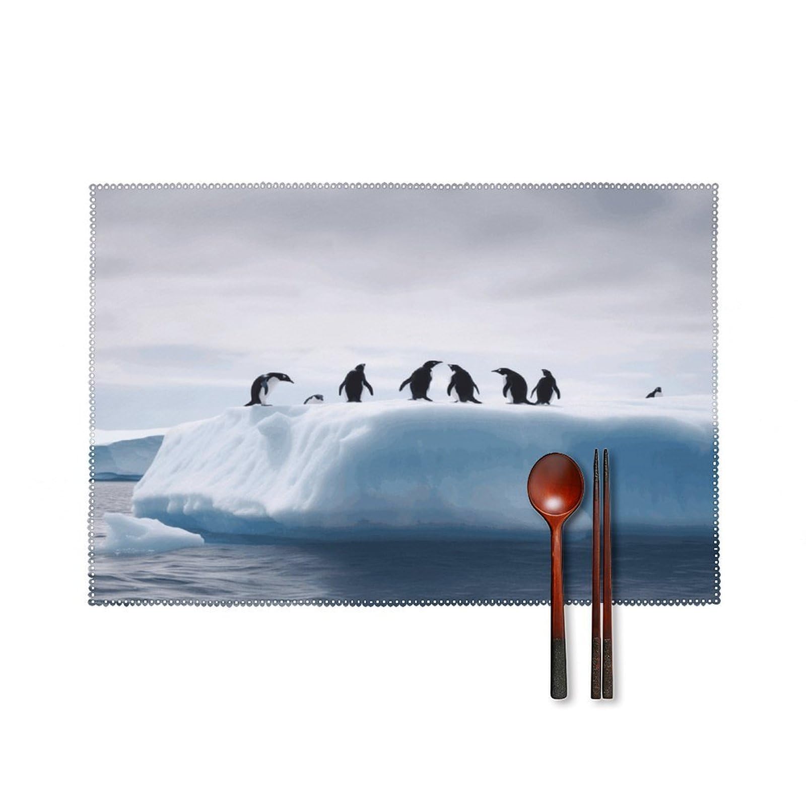 Penguins on The Iceberg Placemats Set of 4 Heat Resistant Non-Slip Place Mats Wipeable Easy to Clean Table Mats for Kitchen Dining Party Outdoor Placemats