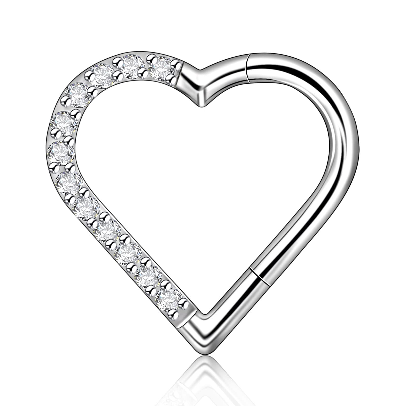 Longbeauty Anillo de titanio G23 16G con forma de corazón, anillo de segmento, piercing para oreja, Daith Helix Tragus, cartílago