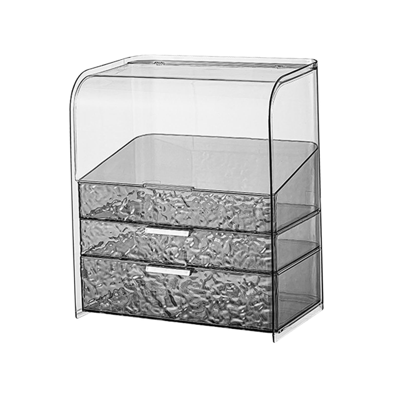 Organizador de Maquillaje Estuche de Almacenamiento Cosmético con Tapa Y Cajones para Mostrador Material Pet Transparente Protección de Maquillaje Ade, Gris, con Tapa