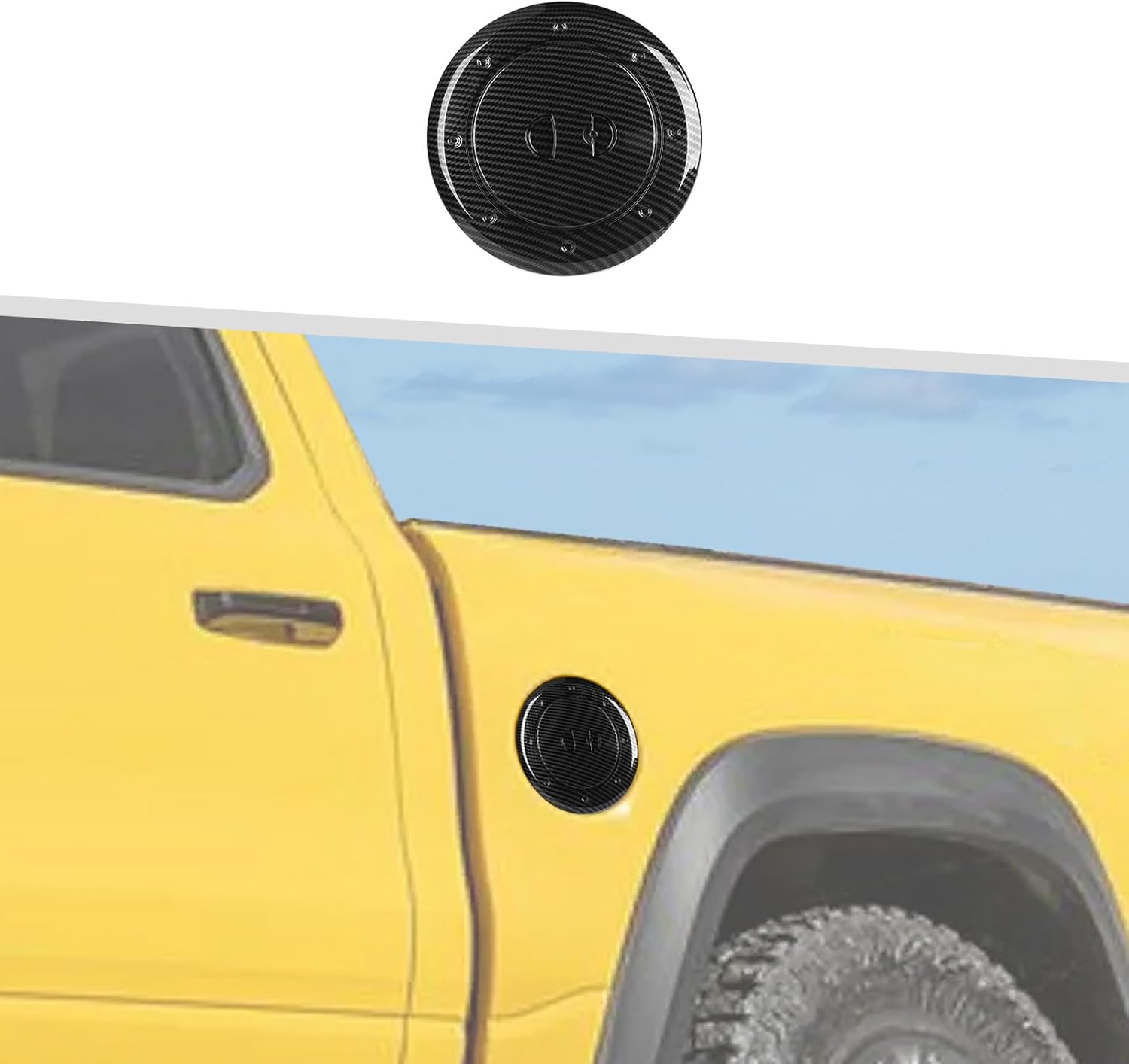 Jimen Fit for Dodge Ram 1500 TRX 2021-2024, 1PC Fuel Tank Cover Gas Cap Trim (Carbon Fiber)