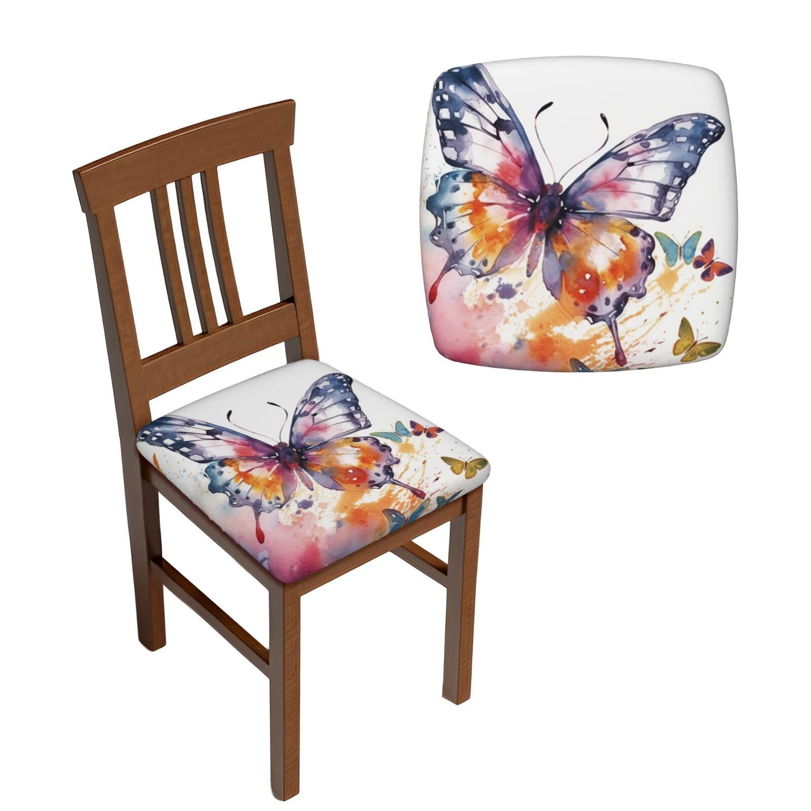 NONHAI 6PCS Dining Chair Seat Covers Set Watercolor Butterfly Stretch Removable Chairs Covers Washable Seat Cushion Slipcovers Protector for Dining Room Kitchen Chairs