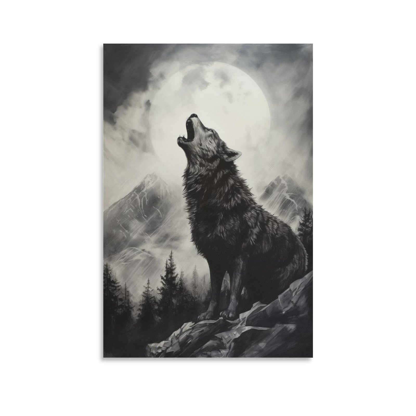 AYAROS Howling Wolf Canvas Wall Art for Bedroom Modern Full Moon Wolf Forest Animal Wall Decor Poster for Room Aesthetic Unframed 08x12 inch