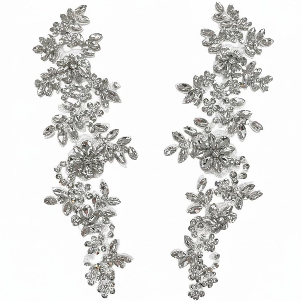 Fituenly Sparkling Rhinestone Applique, Handmade Crystal Sew on Patches, Diy Craft Embellishments for Dress Clothes, Wedding Bridal Supplies