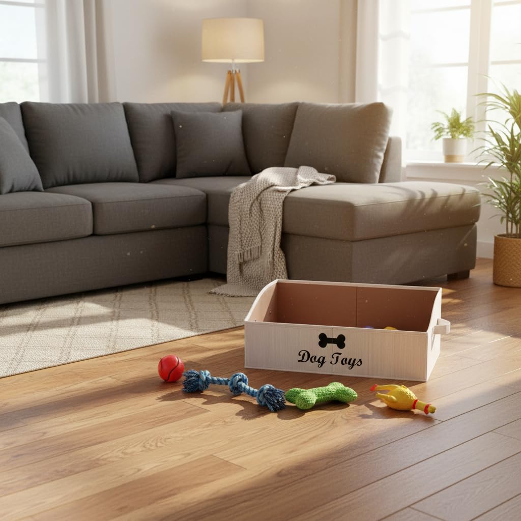 MOREZI Caja de almacenamiento de juguetes para perros trapezoidal, adecuada para guardar juguetes para perros, ropa para perros y otros suministros para mascotas-Beige