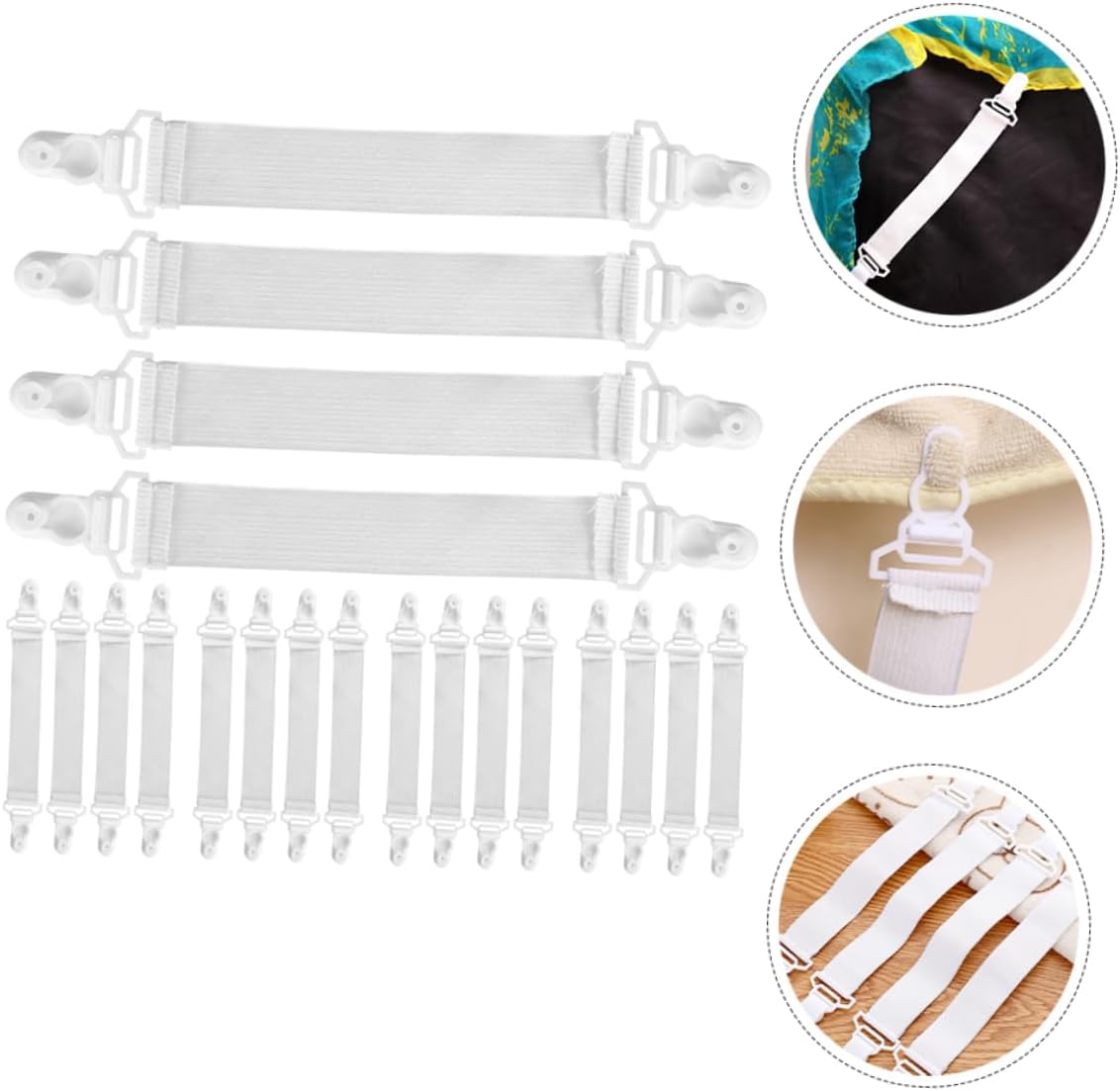 KICHOUSE 20pcs Bed Sheet Fasteners Adjustable Fitted Sheet Straps Secure Mattress Clips for Flat and Fitted Neat Bedding Organizer Multi-Functional Holders for Bed Covers and Tablecloths