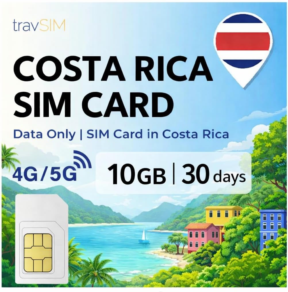 travSIM Costa Rica SIM Card | 10GB Mobile Data at 4G/5G speeds | Free Roaming in El Salvador, Guatemala, Nicaragua & Panama | Plan on Costa Rica SIM Card is Valid for 30 Days