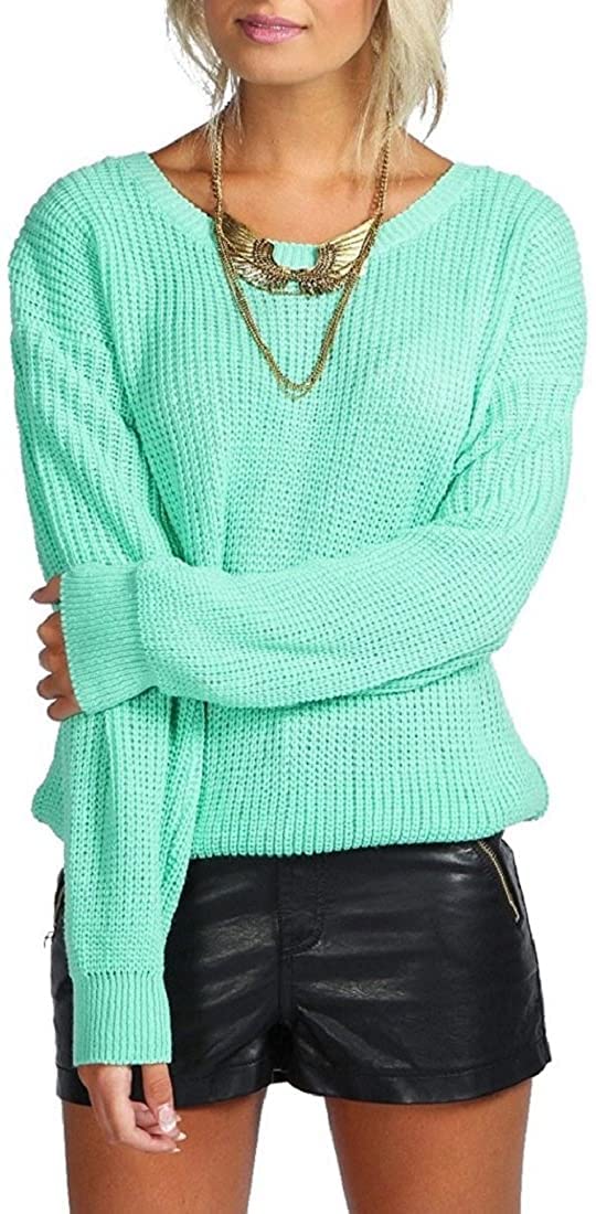 Crazy Girls Girls Aqua Crazy Womens Ladies Baggy Long Sleeve Knitted Plain Chunky Top Sweater Jumper S-Xl (Xxl, Cyan)