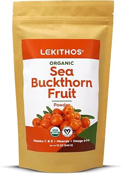 Organic Sea Buckthorn Powder | Organic Omega 6-7-9 Antioxidant Support with Vitamin C, E & Zinc | Grown in Alpine Italy | USDA Organic, Vegan, Non-GMO, Gluten-Free, No Additives | 12oz 340g