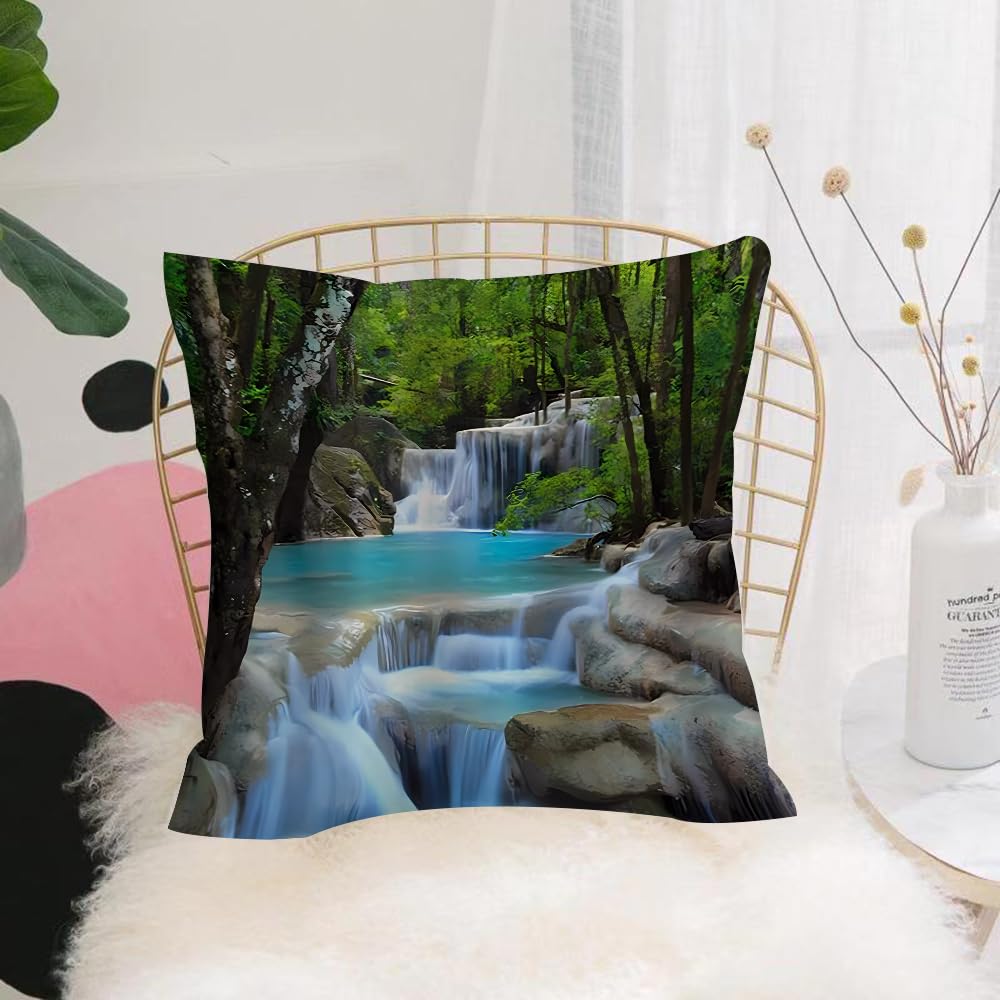 HYMSXW Cushion Cover,Throw Pillow Case Home Decorative for Living Room Bedroom Sofa Chair 20X20 Inch,Erawan Waterfall Kanchanaburi Thailand,Pillowcase 50X50cm