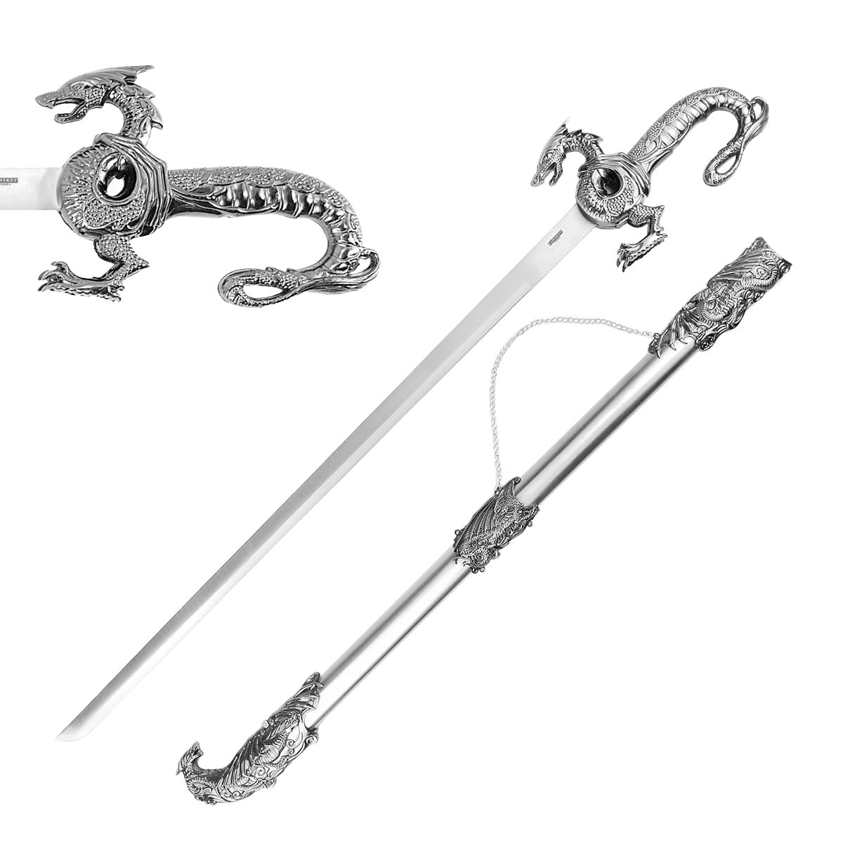 Saint George Dragon Saber Fantasy Knight Sword - Dull Blade - for Collections, Gifts