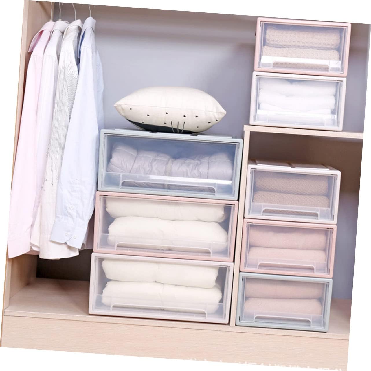 Luxshiny 1Pc Stackable Transparent Storage Organizer Box for Clothes and Shoes Drawer Type Design Versatile Home Storage