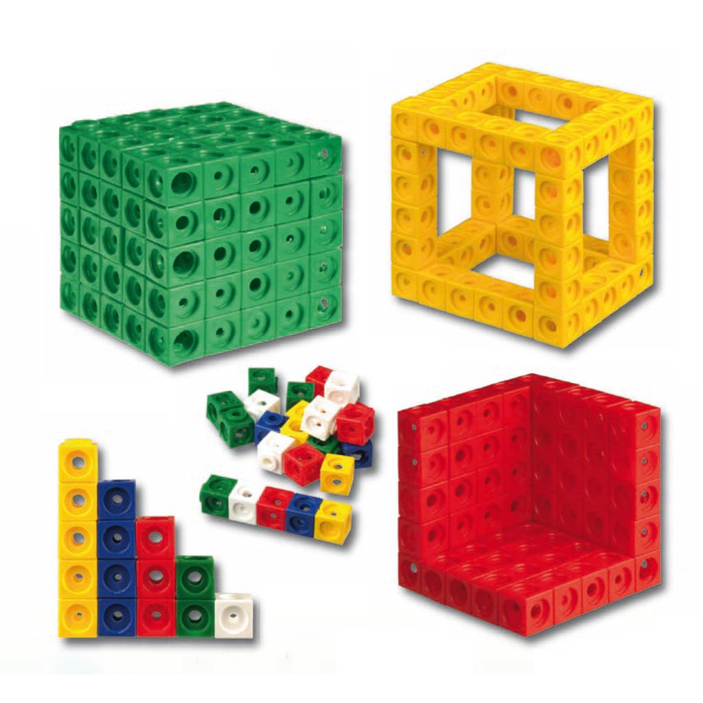 Wiemann Lehrmittel - Steckwürfel für die Grundschule - 1000 Stück - Kantenlänge 1,7 cm - Dick-System - Inkl. Aufbewahrungsbox - Würfel-Set in Rot, Gelb, Blau, Grün, Weiß