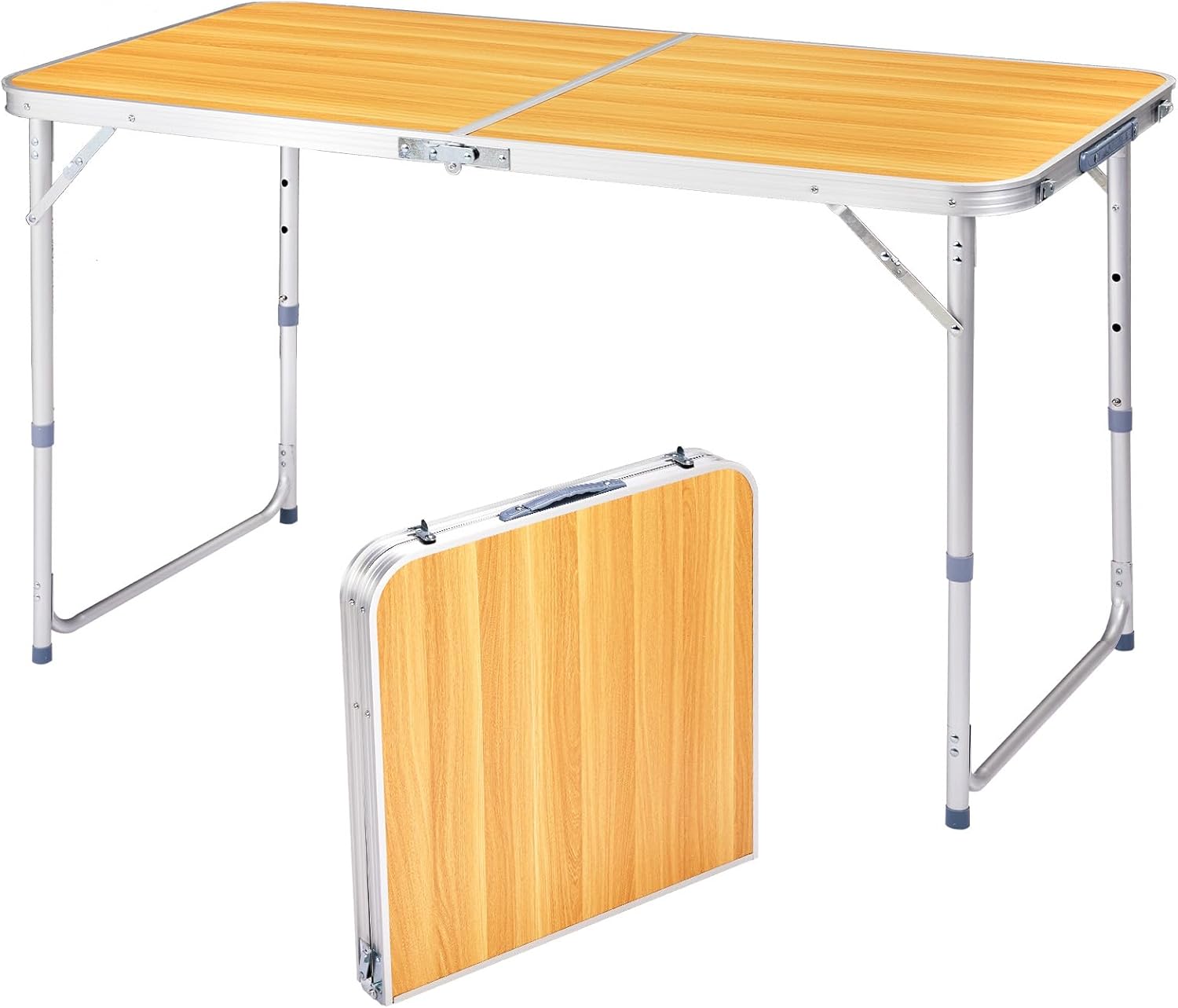 4 Feet Foldable Table Adjustable Height with Built in Handle, Steel Legs | Heavy Duty Portable | Perfect for Party, Dining, Wedding, Events, Picnic Indoor, Outdoor, Camping, Utility, Folding,White