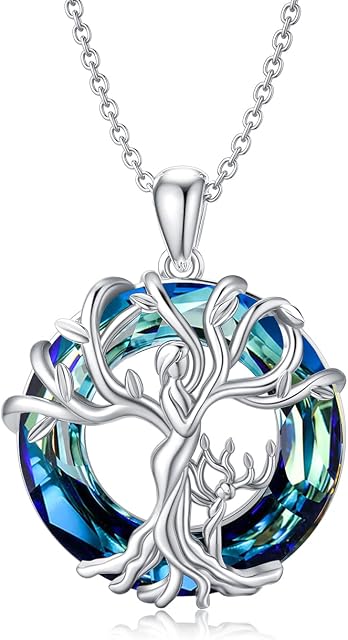 TOUPOP Jewellery Gifts for Mum Sterling Silver Family Tree of Life Necklace with Crystal Jewellery Gifts for Girls Daughter Sister Birthday
