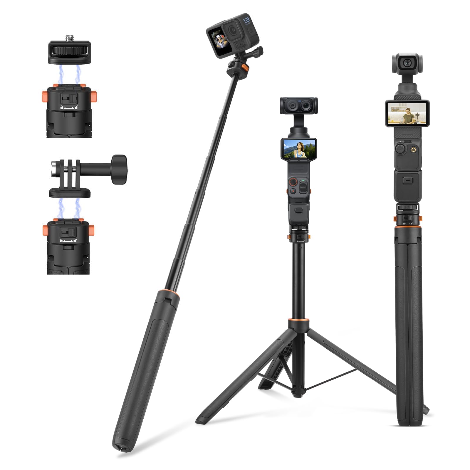 Amazon.com : 64in Pocket 3 4 Selfie Stick Tripod for GoPro Camera