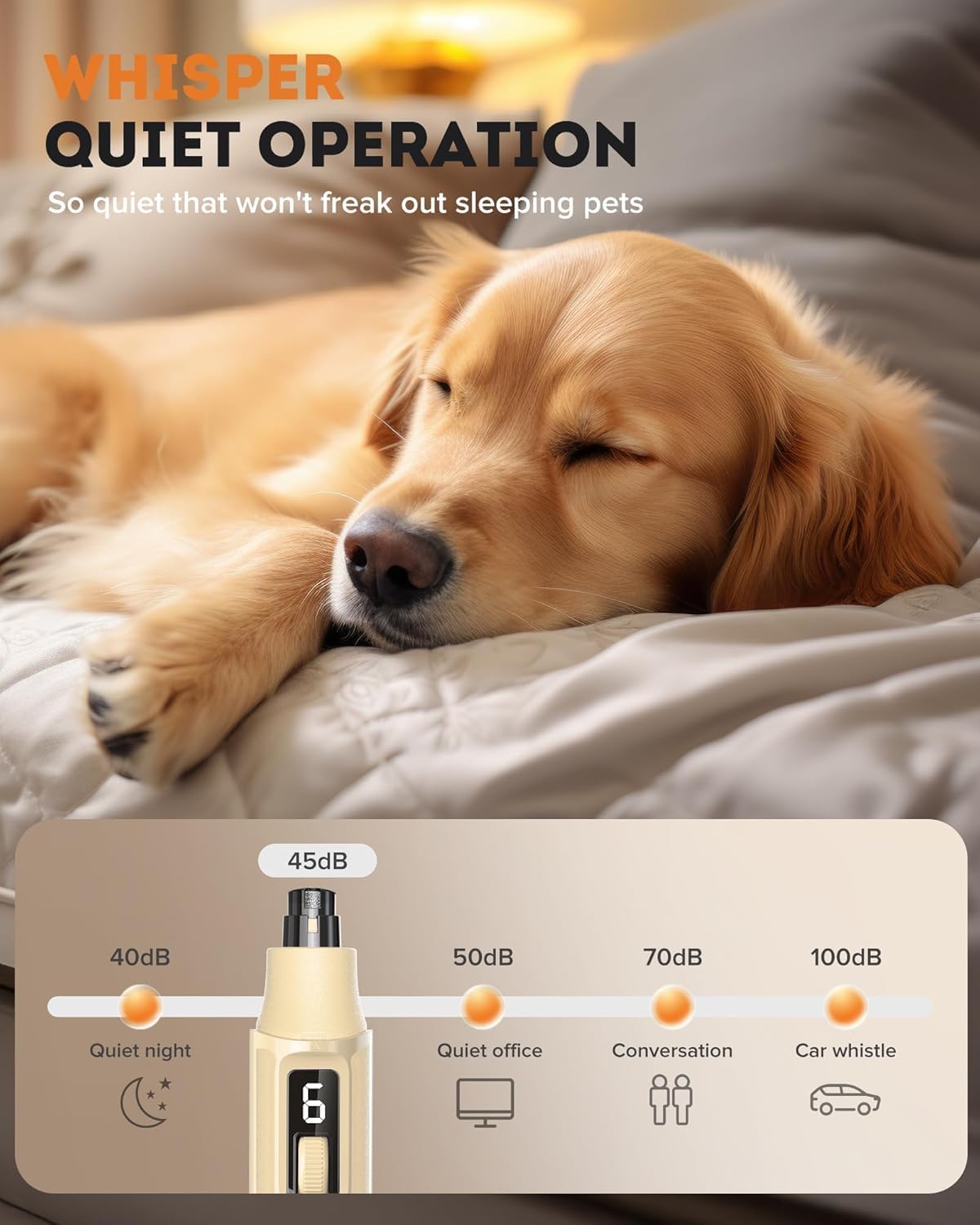 7-Speed Dog Nail Grinder with LED Light – Ultra Quiet Electric Pet Nail Trimmer for Large Dogs & Cats – Professional Grooming Tool with Dust Collector, One-Hand Speed Control & Instant Stop Safety - image 3