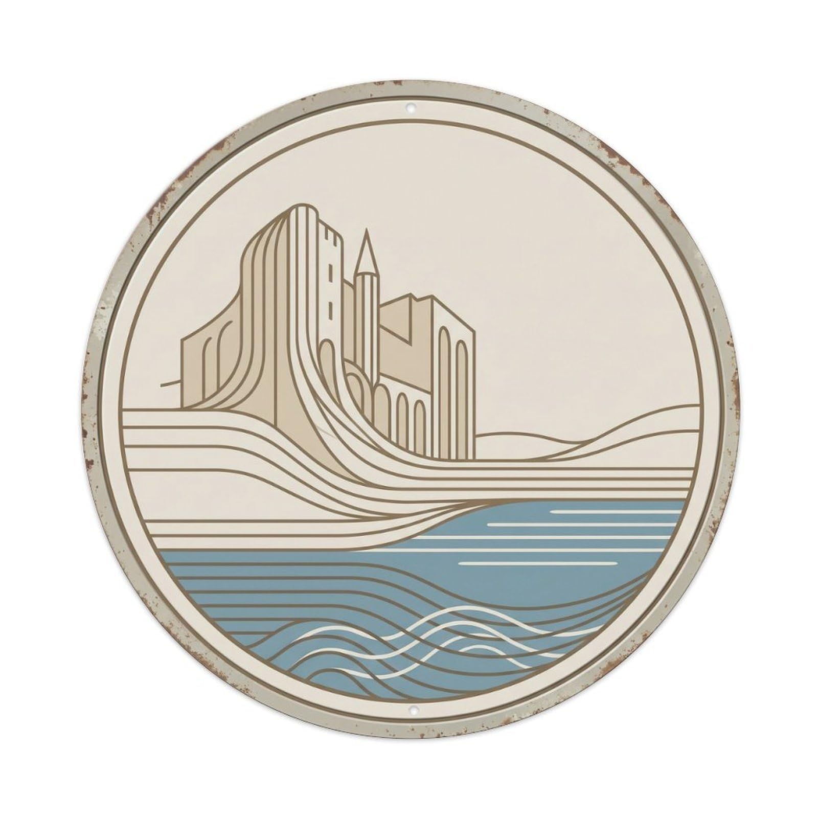 Avignon Streamline Palace Travel Metal Tin Sign Plaque Wall Decor for Cafe, Club, Garden Round Metal Poster 8x8Inch