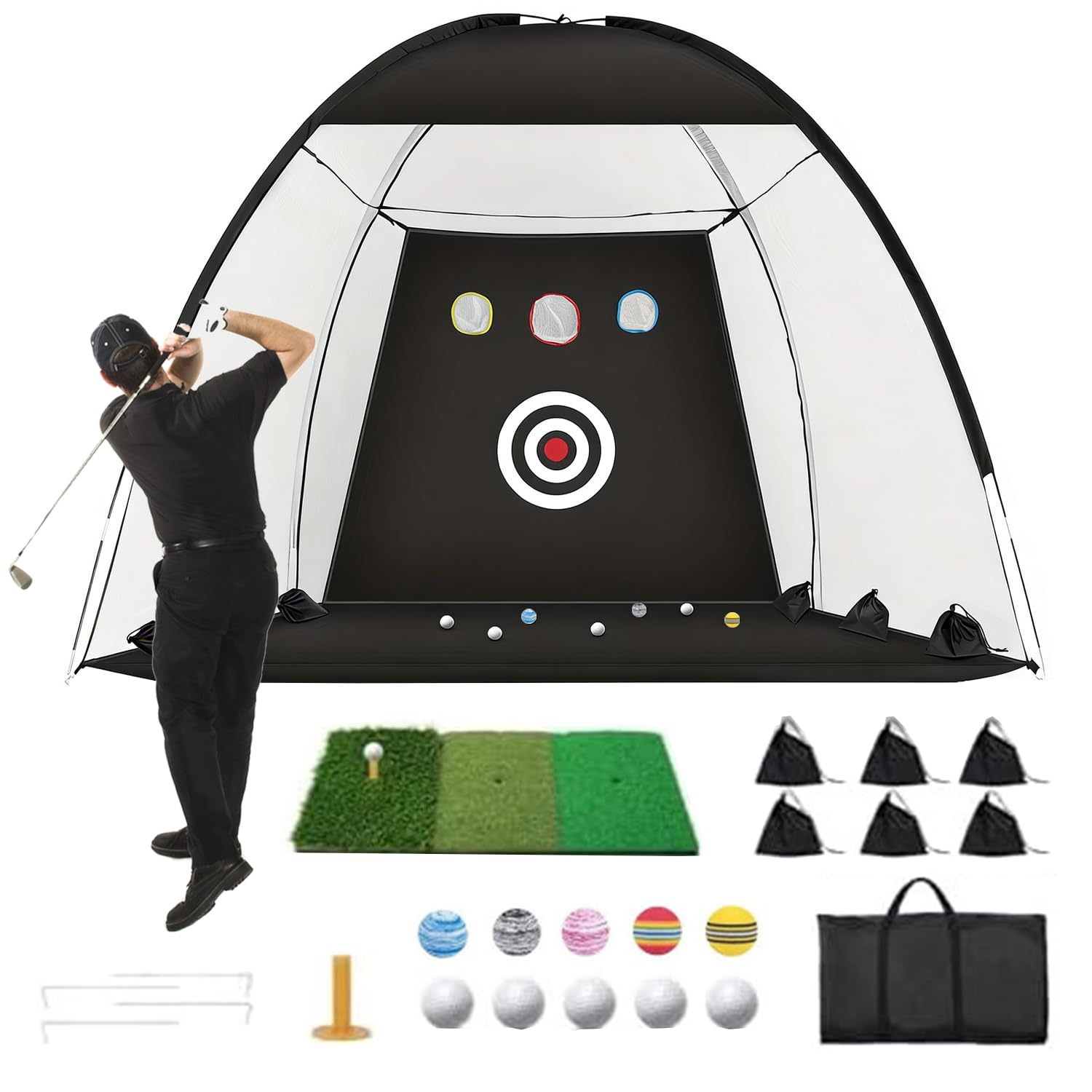 Golf Practice Net, Golf Training Net Golf Training Aid Sets, Golf Hitting Net for Garden with 10 Balls, Target Training Simulator Accessories for Indoor Outdoor Backyard Driving Chipping,300 * 2000CM
