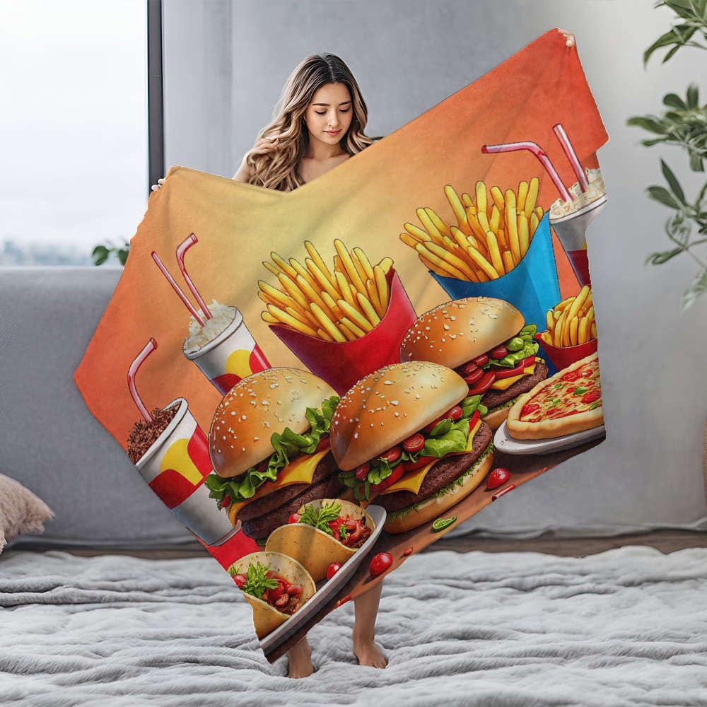 Couverture Bluey flanelle 150x200 cm jeté de lit imprimé pizza