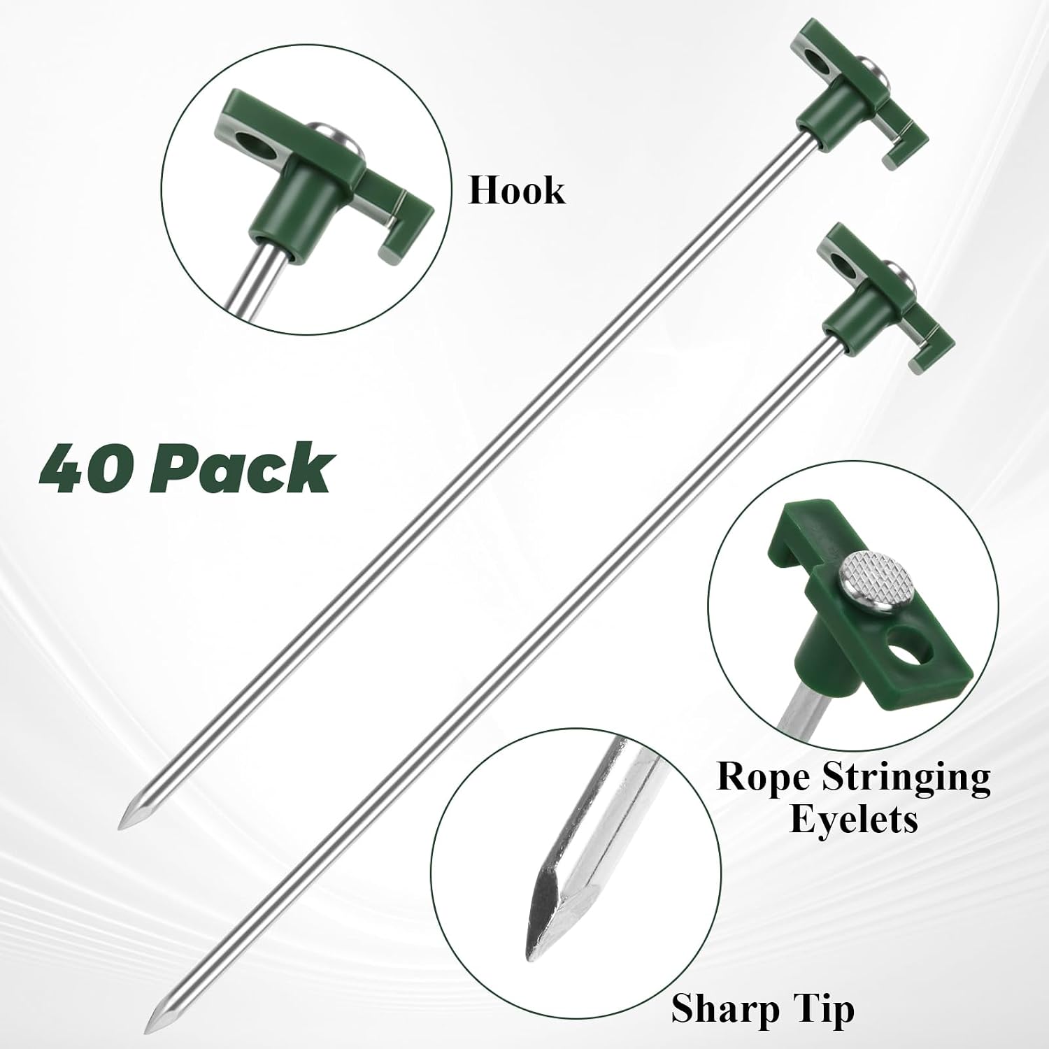 40PCS Tent Stakes Heavy Duty, 10 Inch Metal Tent Pegs Tent Spikes, Non-Rust Camping Stakes for Camping Patio, Garden, Canopies, Grassland, Outdoor