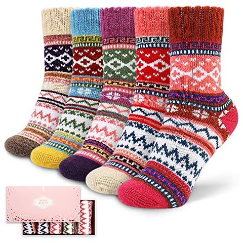 Socks Women, ICEIVY Soft Knit Wool Winter Thick Warm Cabin Fuzzy Crew Women Socks 5 Pack - - Large Cover