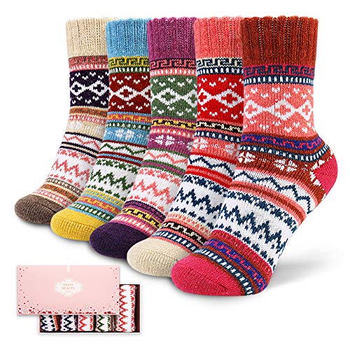 Image of ICEIVY Socks Women, Soft Knit Wool Winter Thick Warm Cabin Fuzzy Crew Women Socks 5 Pack