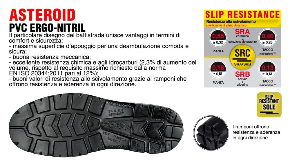 COFRA Asteroid White S5 FO SR Stivale PVC/Nitrile Bianco/Grigio - Puntale E Lamina Stivali da Lavoro di Sicurezza Scarpe antinfortuinistica