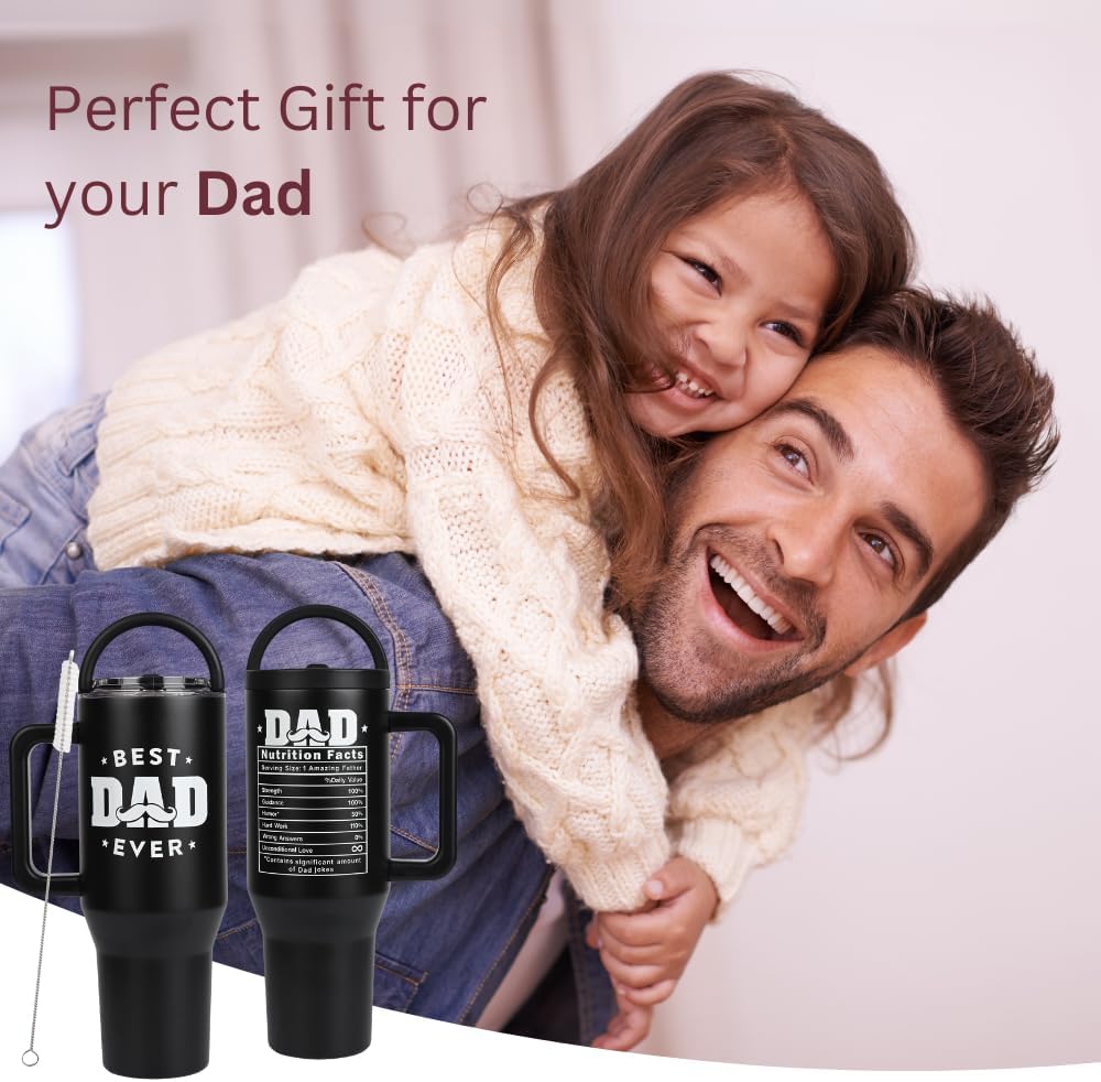 Christmas Gift for Dad - 40 oz Tumbler with Handles & Straw Lid, Insulated Travel Coffee Mug, Leak Proof Tumbler, Best Dad Ever Stainless Steel Cup with Cleaner Birthday Gifts for Father - Image 7