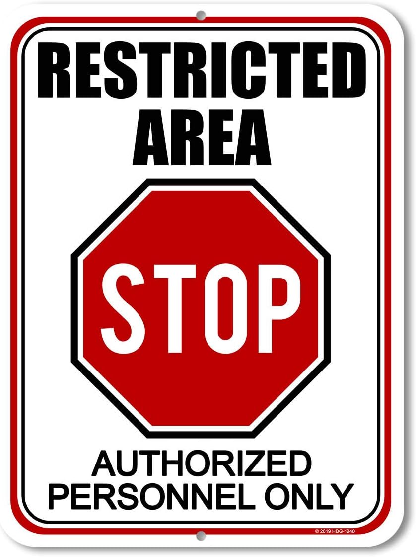 Honey Dew Gifts, Stop Restricted Area Authorized Personnel Only, Business Warning Signs, Security Metal Sign, Warning Signs For Property, Office Signs, 9 inch by 12 inch, HDG-1240