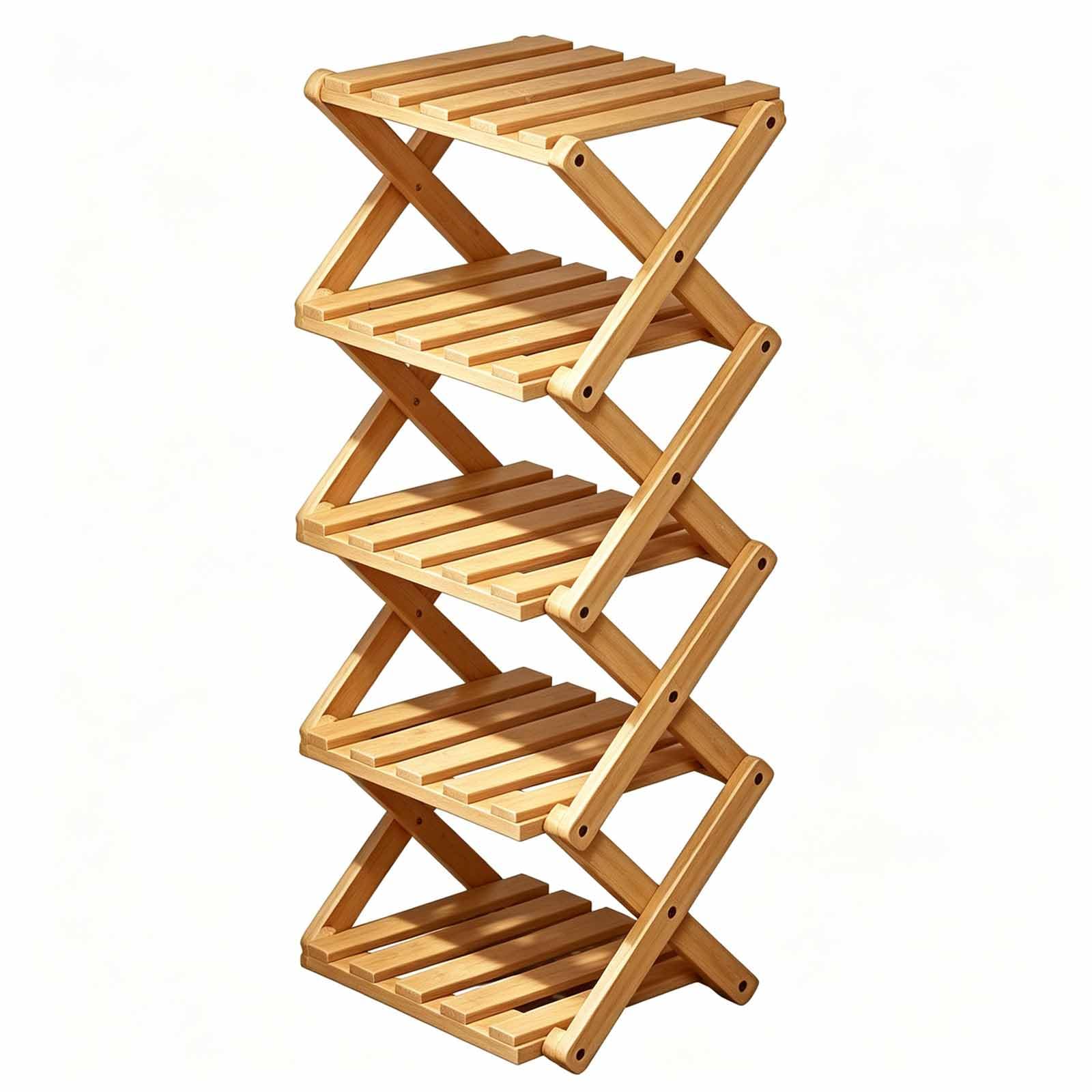 Étagère De Rangement en Bambou Pré-assemblée À 9 Niveaux — Étagère À Chaussures Dangle Pliable en Bambou | Étagère À Chaussures Étroite Et Peu Encombrante (Aucun Assemblage Requis) — Idéale pour