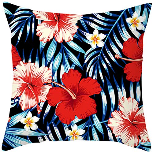 Lieson Housse de Coussin 40x40, Coussin Canape Salon Bleu Rouge Noir Coussin Moderne Feuilles de Fleurs, Polyester