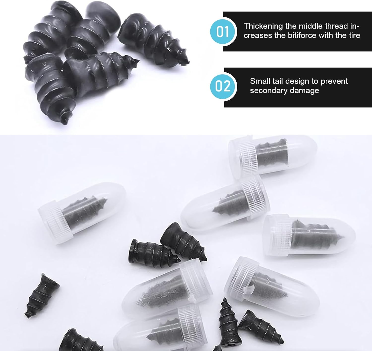 60 PCS Car Tire Repair Rubber Nail, Outdoor Self-service Vacuum Puncture Tire Repair Kit, Waterproof Spiral Rubber Sealing Screw Tools, Universal for Most Vehicles (Black) image 5
