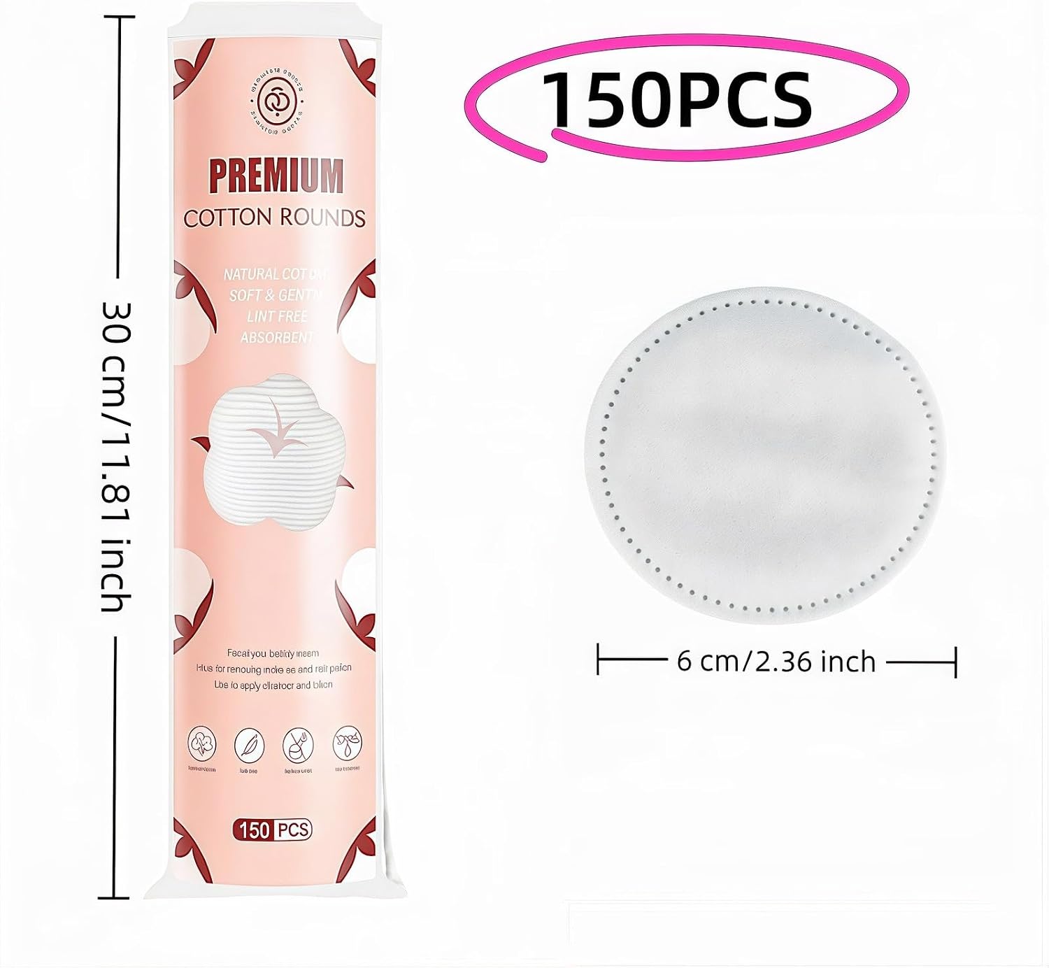 150 Count 100% Organic Cotton Rounds | Soft, Reusable & Hypoallergenic Makeup Remover Pads | No Lint,Double-Sided for Toner & Skincare (2.3")，Triple-Layer, Lint-Free Makeup Remover Pads (150 Count)