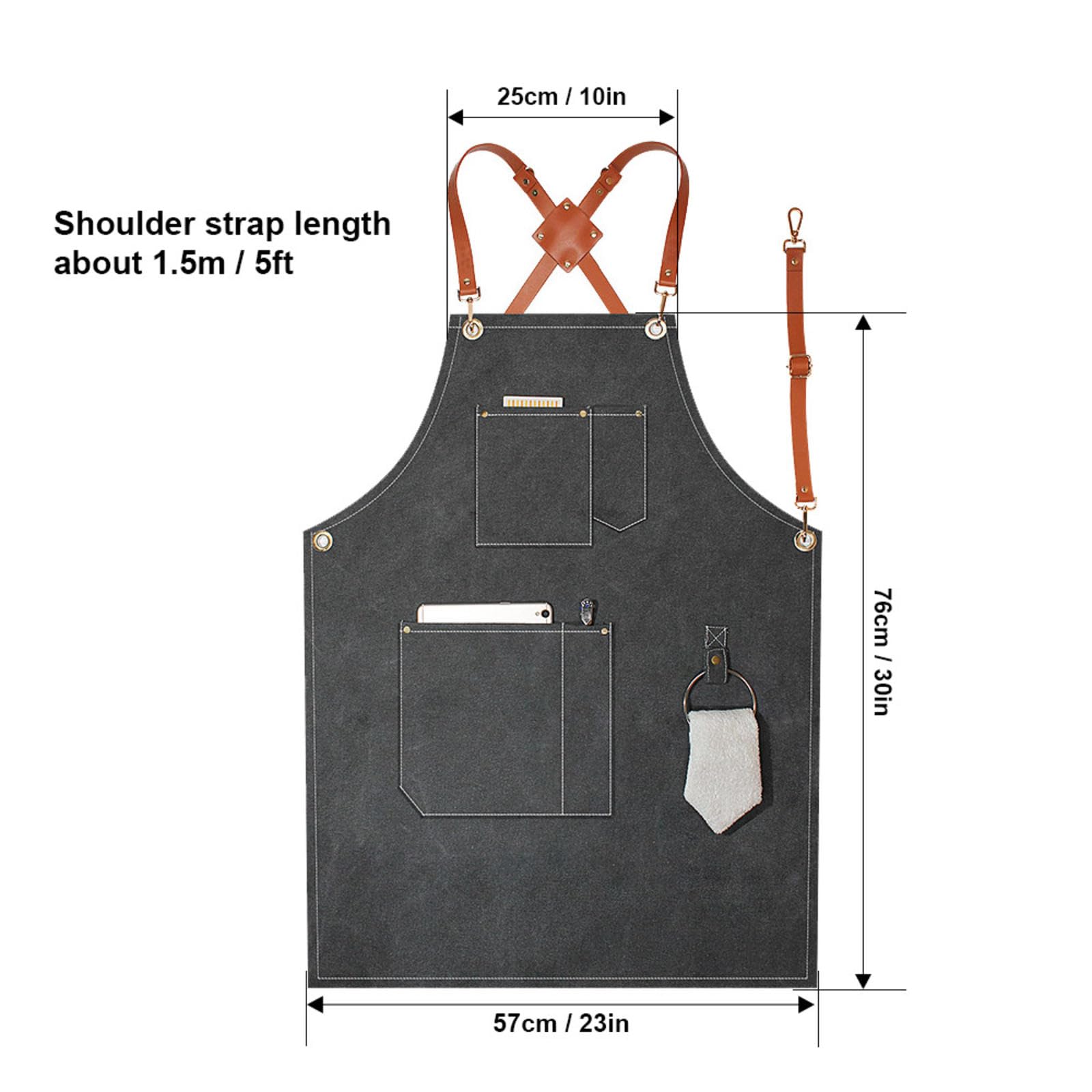 CHUIKUAJ Tablier de Chef pour Hommes et Femmes, Tabliers de Travail en Toile avec Poches et Sangle Réglable, Tabliers pour Magasin, Jardin, Restaurant, Bar, Café, Cuisine,Grey-1pieces