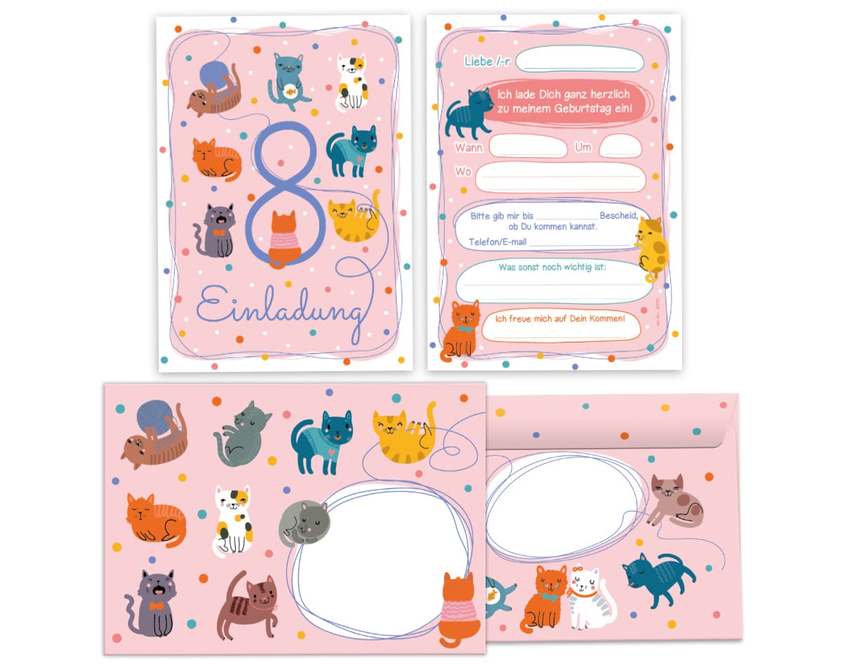 Reegen - Set di 16 biglietti di invito * piccola volpe * per compleanno bambini | composto da 8