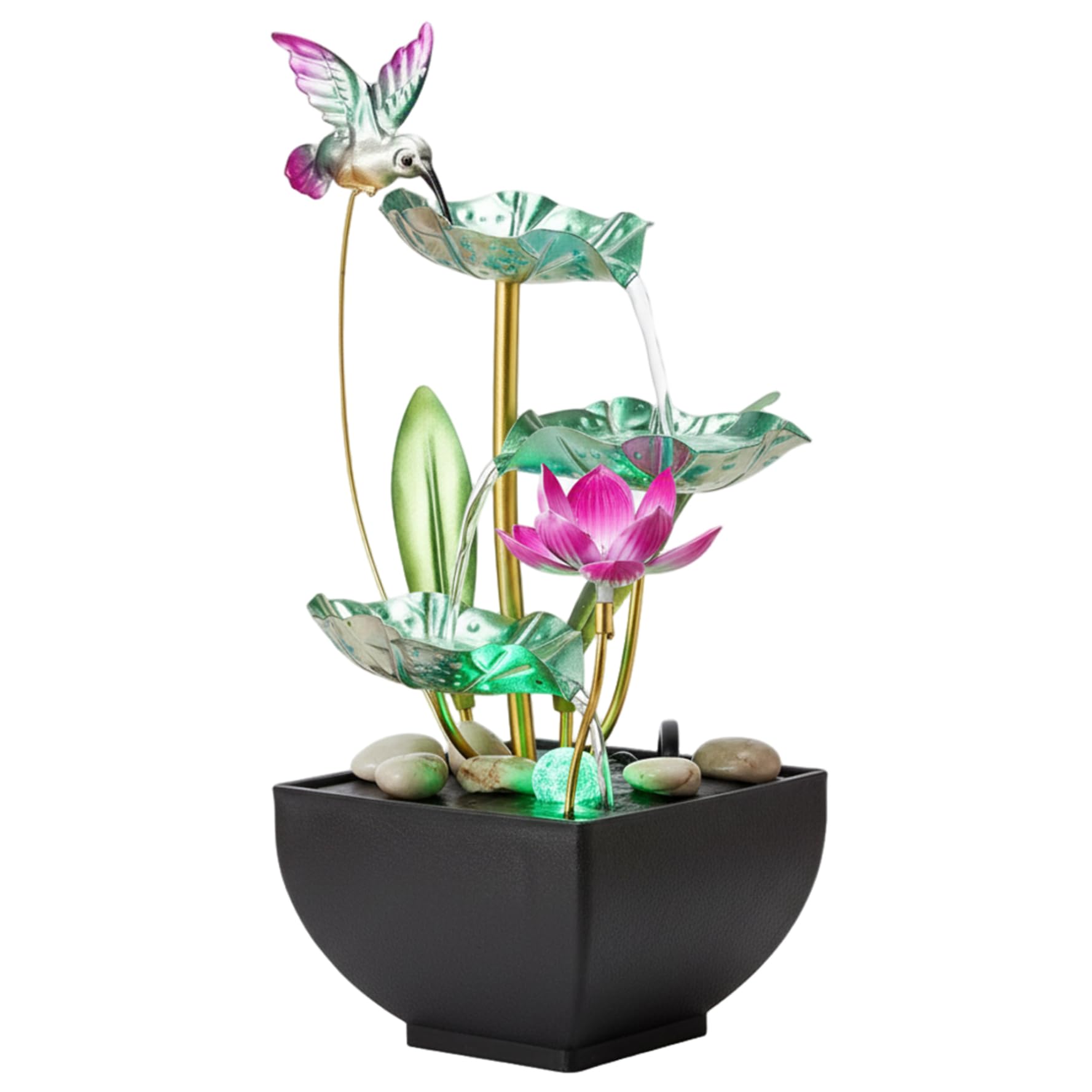 Fontaine à Eau de Table, Motif Feuille à 3 Niveaux avec lumières – Cascade de Bureau d'intérieur pour la Maison, Le Bureau, la Chambre (Style2)