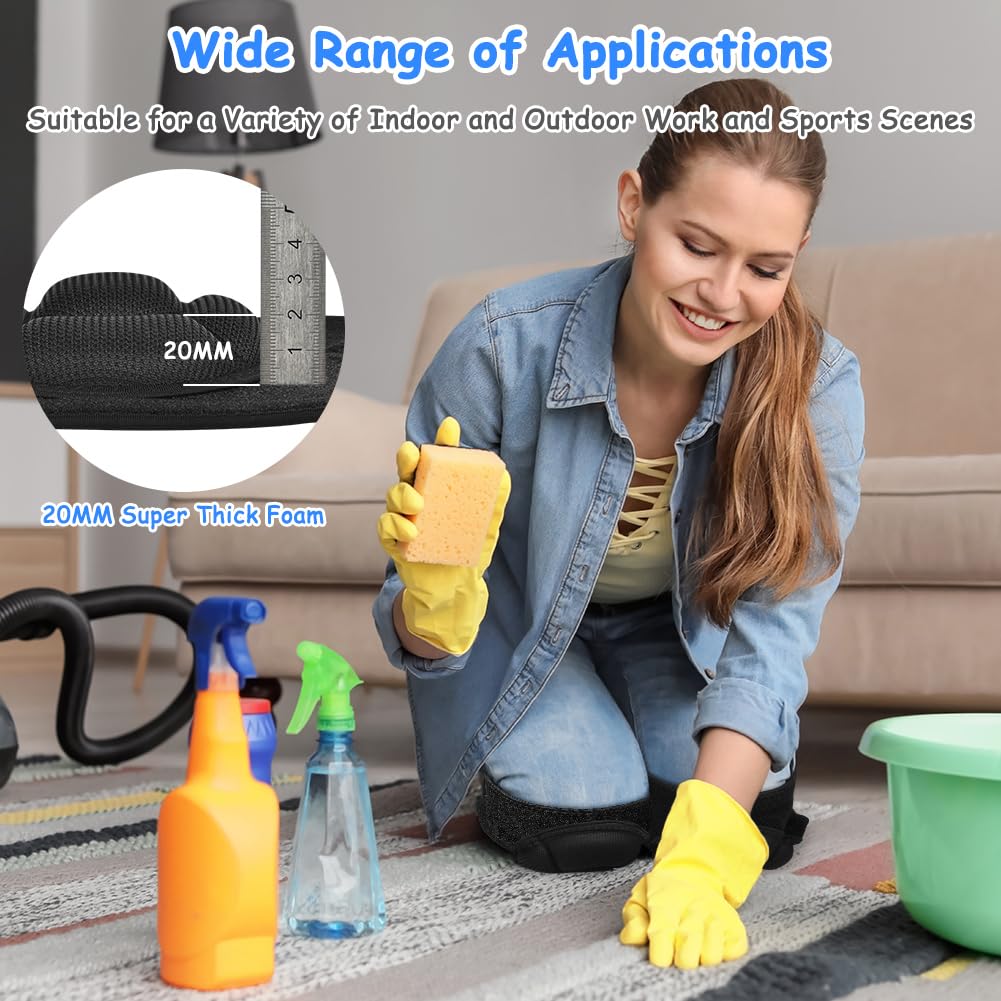 flintronic 1 Par Rodilleras Trabajo, Protección para la Rodilla, Esponja Eva De 20 Mm de Grosor, Antideslizantes para Rodilleras Voleibol Ajustables Adecuadas para Voleibol, Baile, Jardín (L,Negro) - 5