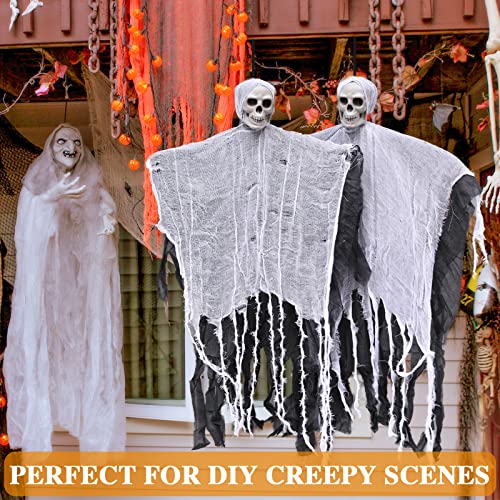 Image of ZeeDix 6 Pack White Halloween Creepy Cloth 30 x 75 Inch - Halloween Cheesecloth Decoration Spooky Scary Gauze Black Cheese Cloth for Party Supplies Outdoor Yard Home Wall Doorway
