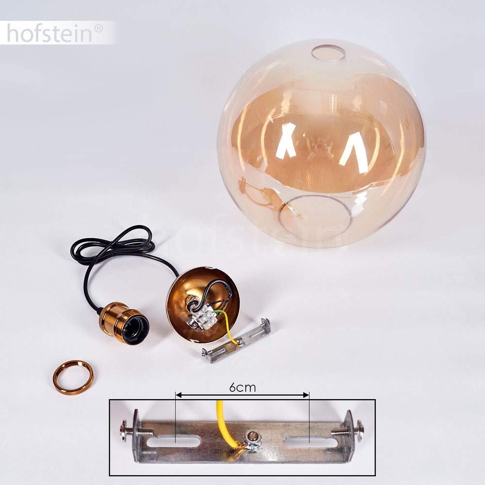 HOFSTEIN Hängeleuchte Lololo, 1-flammige Hängelampe aus Metall/Glas in Altmessing-/Bernsteinfarben, moderne Pendelleuchte im Retro/Vintage-Design, Ø 29 cm, E27, Esszimmer, Küche, Wohnzimmer