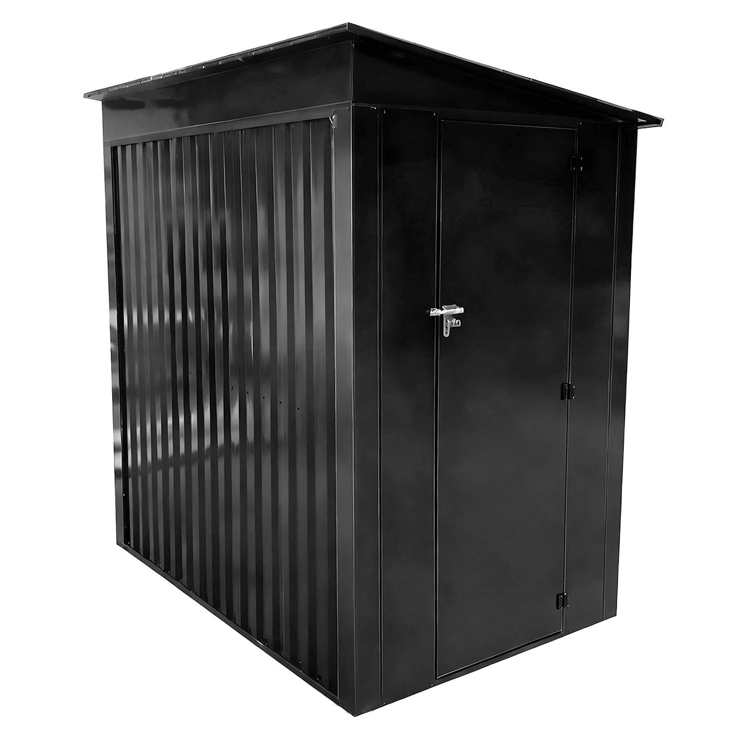 Garden Shed, Sheds and Outdoor Storage with Base 4 Vents Lockable Sliding Doors Sloped Apex Roof Metal Shed (Black, 6x4ft)