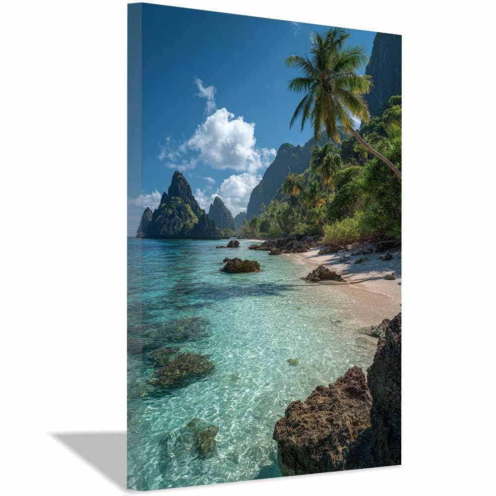 HOQIU Vintage wall art Tropical Paradisess Beaches decorative painting, wall art, for Living Room Bathroom Bedroom Kitchen Decoration.(Multicolor)-60x80cm Framed