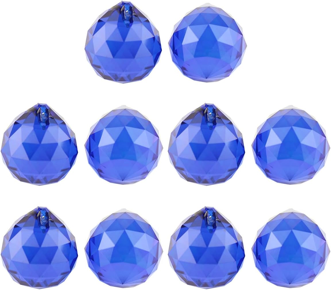 ECYC Ltd 10Pcs Clear Glass Crystal Ball Pendants Balls with Hole, Hanging Faceted Prism Sphere Suncatcher Chandelier Parts Ball for Feng Shui,Window,Wedding,Home, Office Decor (40mm, Sapphire Blue)