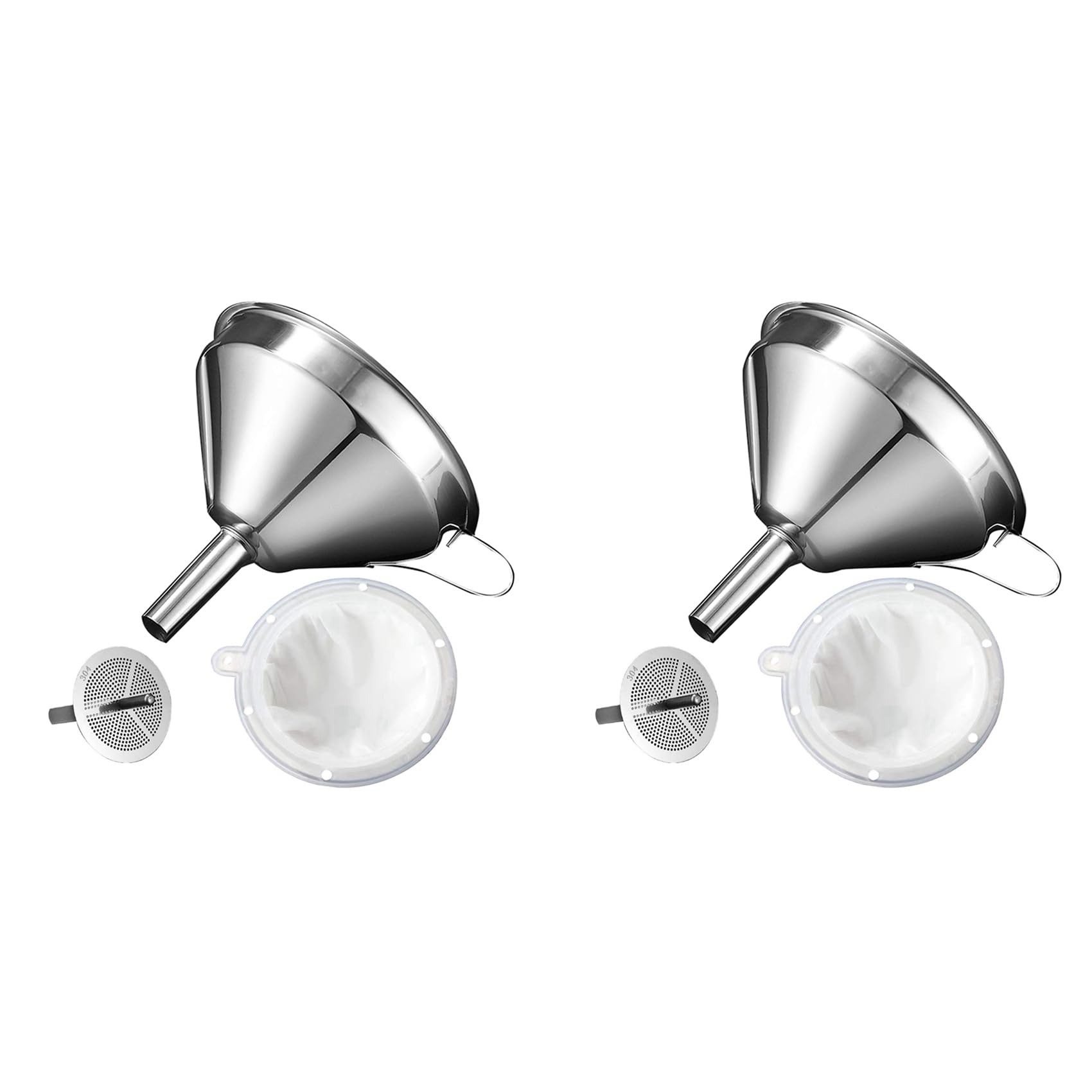 Hndhbfgrt 2 Set 5.1 Inch 304 Stainless Steel Kitchen Funnel with 200 Mesh Food Filter Strainer for Transferring Liquids, Oil
