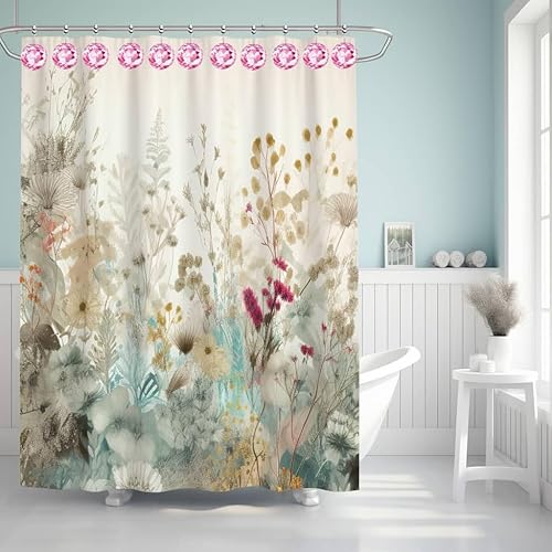 Miniatura 6 de Ganchos de cortina de ducha con diamantes de cristal para baño, paquete de 12, ganchos de acero inoxidable rosa a prueba de óxido, colgador de gemas