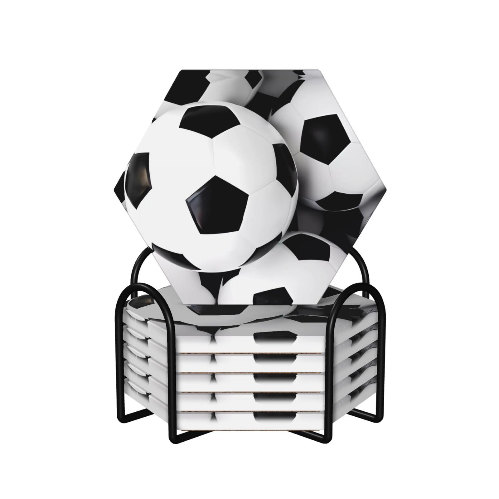 Dessous de verre football en céramique (lot de 6) absorbants avec support